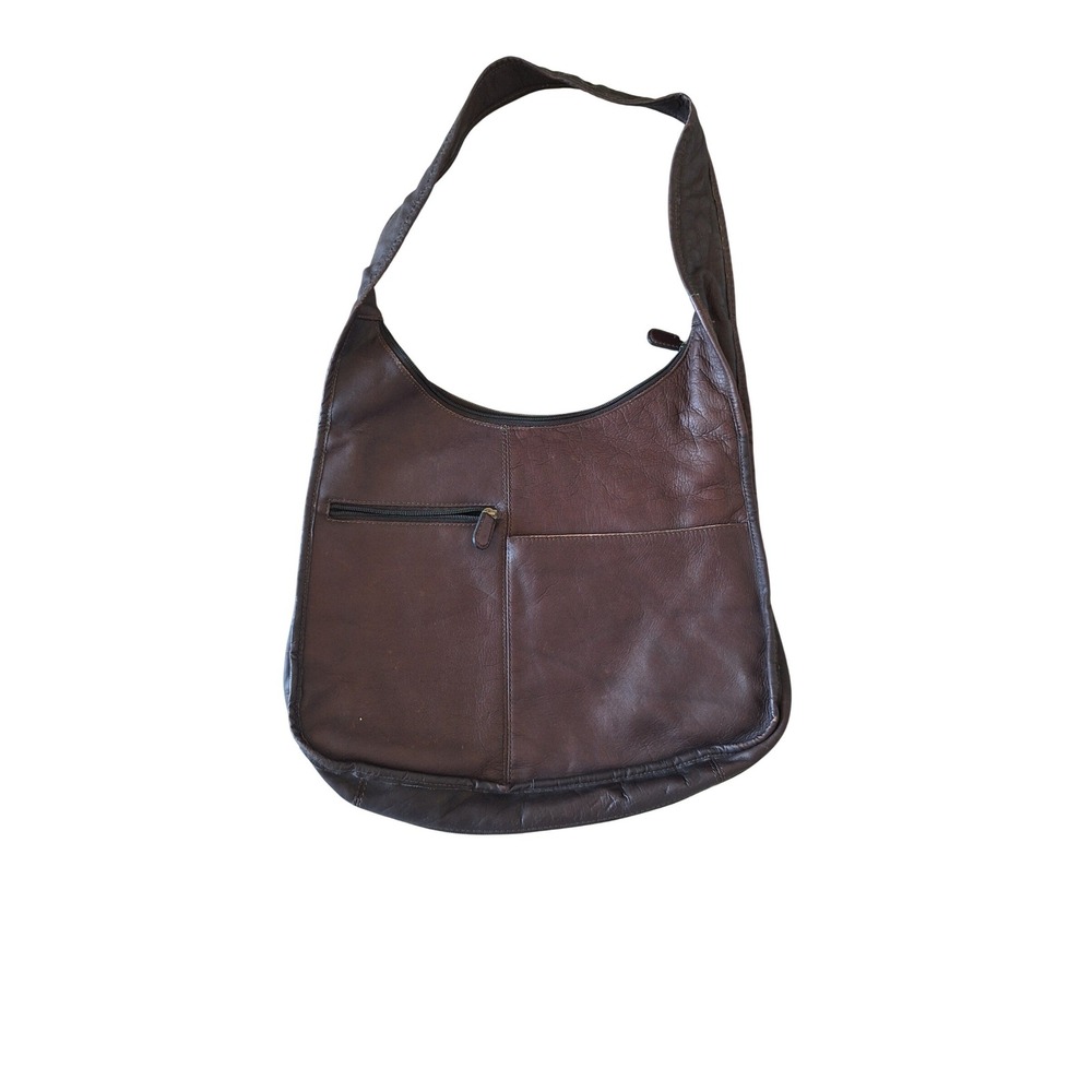 Boulder Ridge Brown Full Grain Cowhide Leather Hobo Shoulder Bag Zip Pocket